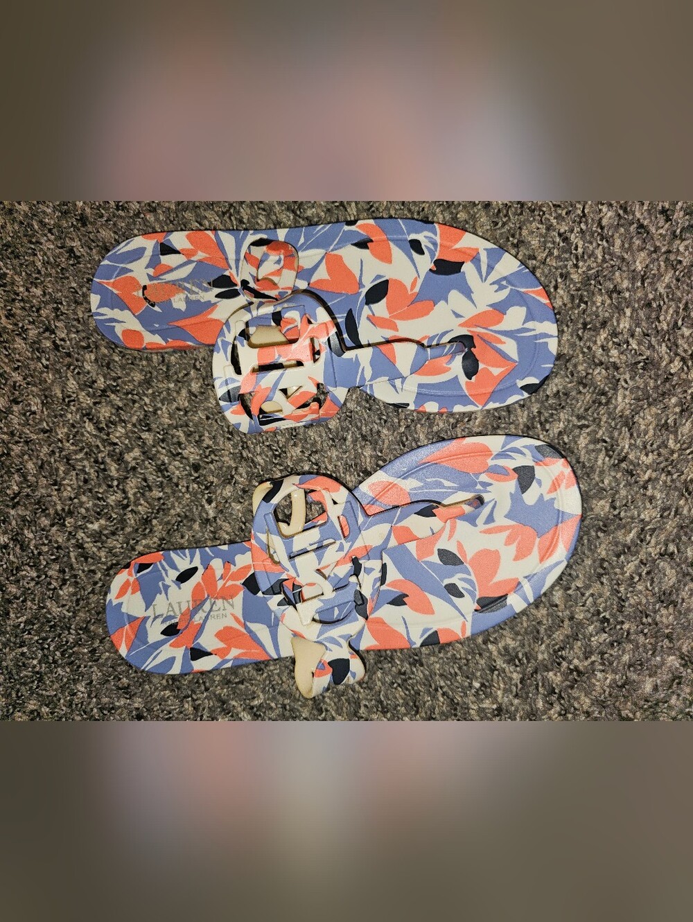 Lauren Ralph Lauren Floral Print Thong Sandals in Blue, Coral and Cream
